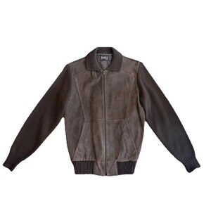 Vintage Sears Sportswear Suede Leather Bomber Jacket Men’s Large Brown Knit...